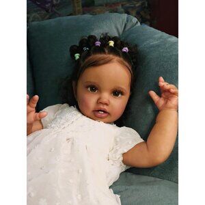 24 Inch Dark Skin Reborn Baby Doll Girl with Mouth Magnetic Pacifier Age 8~10
